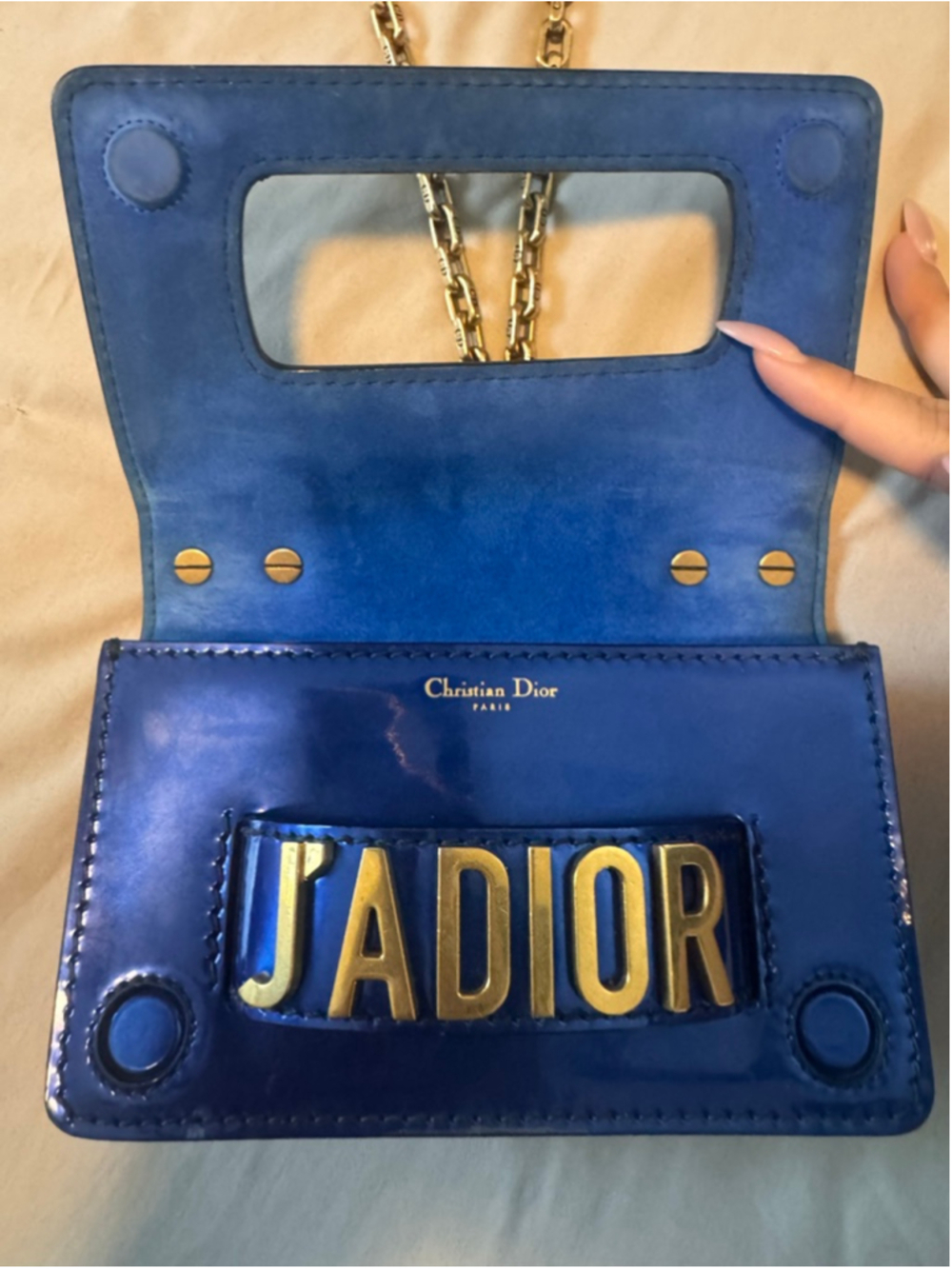 Women's Christian Dior Blue Patent Leather J'ADIOR Crossbody Bag One Size - Picture 7 of 14